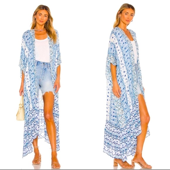 Free People Blue Sky Boho Flowy Kimono O/S NWT - Picture 1 of 3
